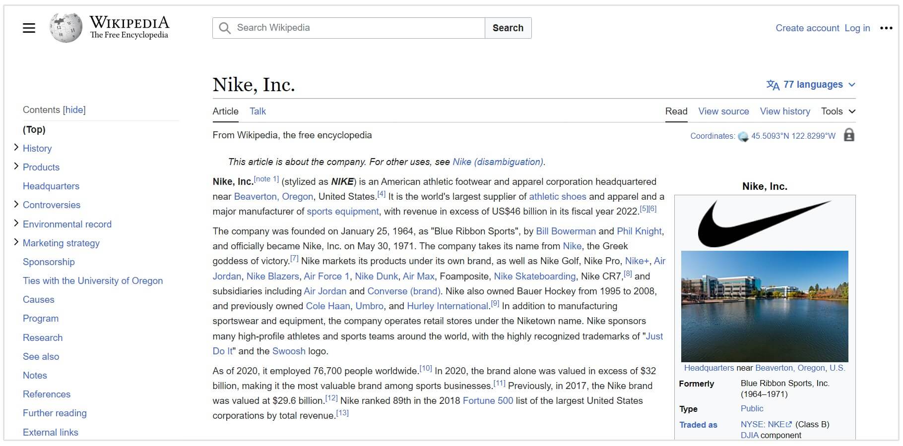 halaman wikipedia nike